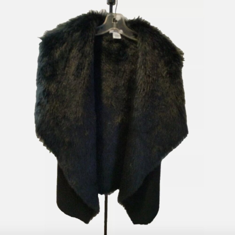 RENVY Women's Open Front Waterfall Vest Faux Suede & Fur BLACK One Size/ S-M